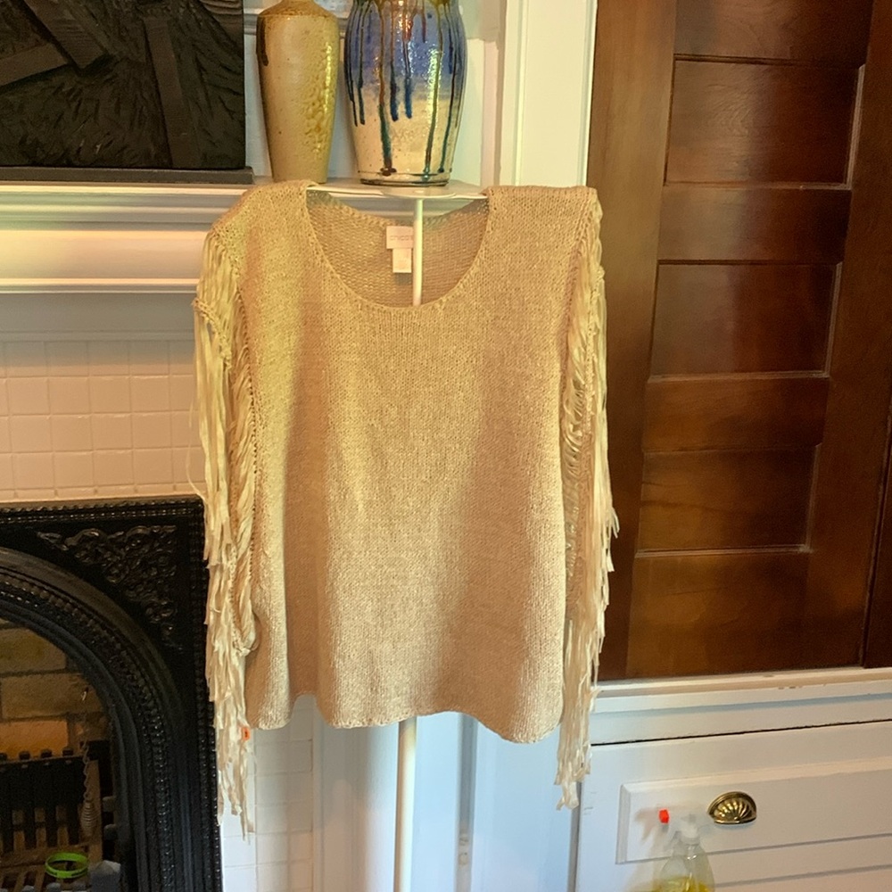 Chicos oatmeal fringed sweater. Worn‎ twice. Retail 88